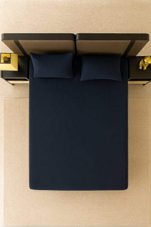 Set  3 piese pentru pat – husa saltea cu elastic 230x250 cm, 2 fete de perna 50x70 cm, moale si calduroasa, pentru saltea 180x200 sau 160x180 cm, Bleumarin [4]