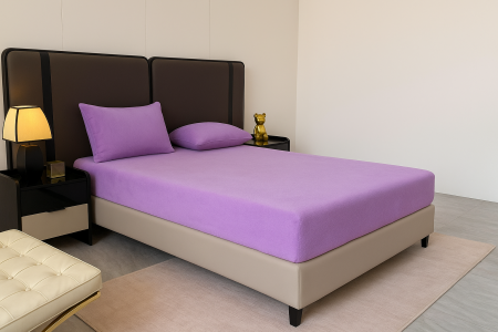Set  3 piese pentru pat – husa saltea cu elastic 230x250 cm, 2 fete de perna 50x70 cm, moale si calduroasa, pentru saltea 180x200 sau 160x180 cm, Mov [2]