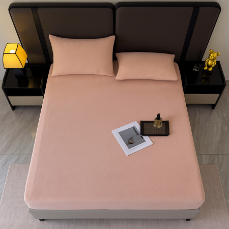 Set  3 piese pentru pat – husa saltea cu elastic 230x250 cm, 2 fete de perna 50x70 cm, moale si calduroasa, pentru saltea 180x200 sau 160x180 cm, Roz [4]