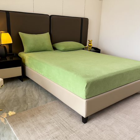 Set  3 piese pentru pat – husa saltea cu elastic 230x250 cm, 2 fete de perna 50x70 cm, moale si calduroasa, pentru saltea 180x200 sau 160x180 cm, Verde [2]
