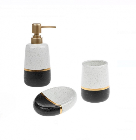 Produse pentru baie - Set pentru Baie din Ceramica CELhome Elegant – Ecru, Negru cu Dungi Aurii
