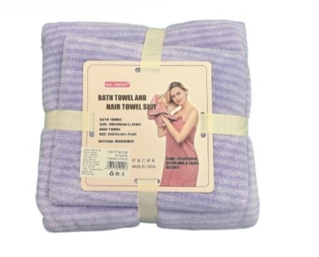 Produse pentru baie - Set prosop baie si prosop pentru par din microfibra, culoare mov