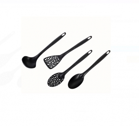 Produse pentru bucatarie - Set Ustensile de Servit Masa, Lingura adanca, Lingura putin adanca, Spatula cu Gauri, Lingura cu Gauri, Negru