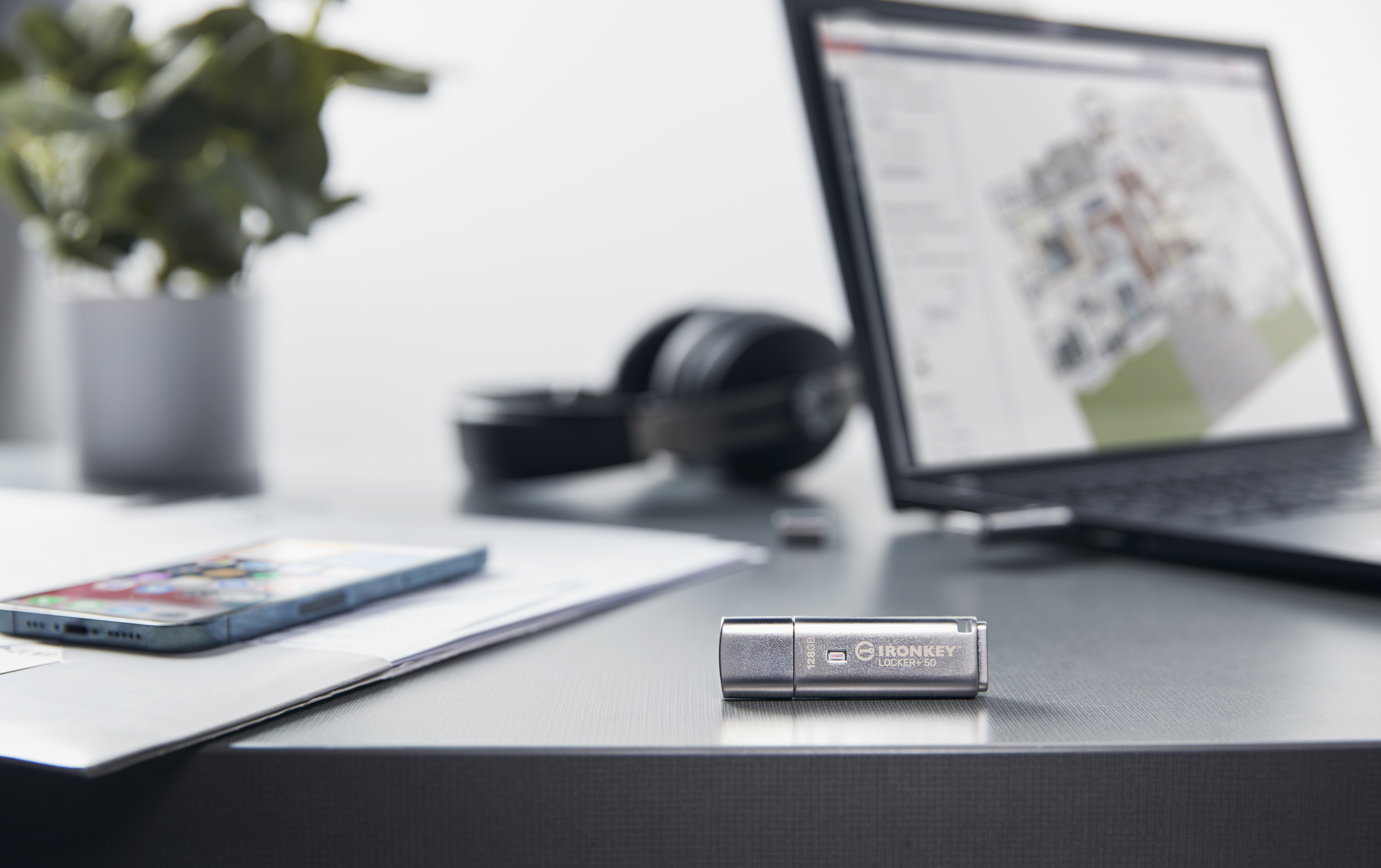 Memorie USB Kingston IronKey Locker+ 50 128GB, USB Type-A, Argintiu [9]