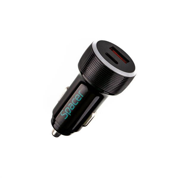 Alim. auto Spacer USB-A&C 17W negru [2]