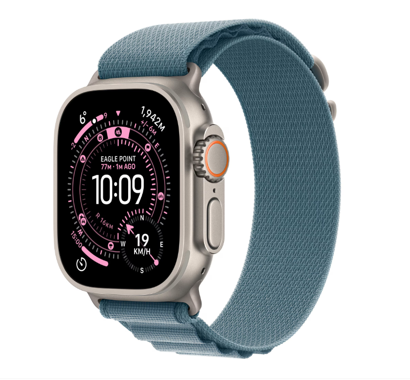 Apple Watch Ultra 3 GPS + Cellular 49mm Natural Titanium Case with Light Blue Alpine Loop - Small [2]