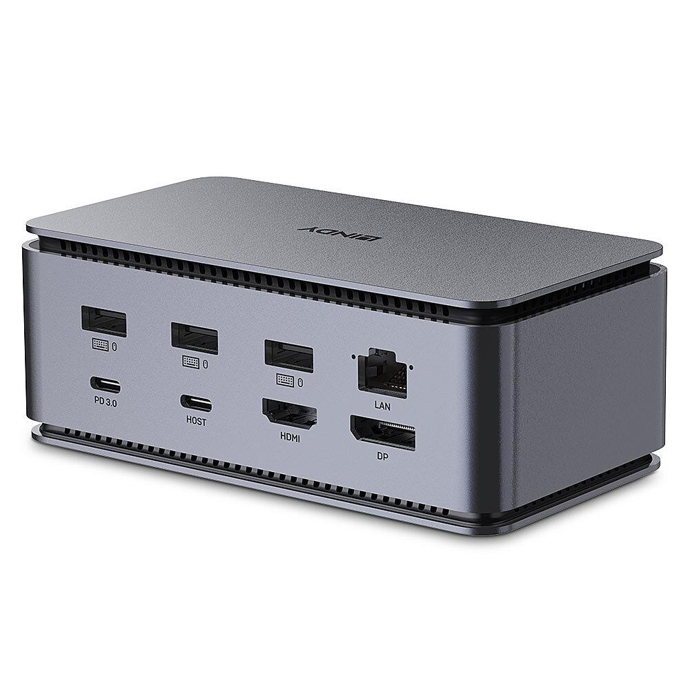 Docking station Lindy, interfete: USB-C la 6x USB-A/ 1x USB-C/1x RJ45/ 1x DisplayPort/1x HDMI/ 1x SD & 1x Micro SD/ 1x 3,5 mm/ 1x USB-C PD(power delivery), latime de banda 10Gbps, 10/100/1000 Mbps, rezolutie maxima (intrare) 7680x4320@60Hz, rezolutie maxima (iesire): un singur display 7680x4320 [2]