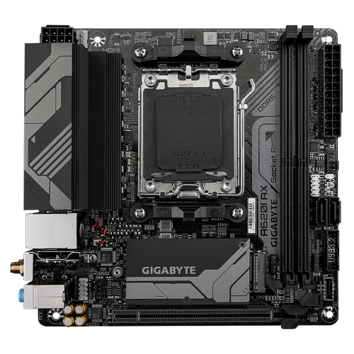 GIGABYTE A620I AX Motherboard - Supports AMD Ryzen 8000 CPUs, 5+2+1 Phases Digital VRM, up to 6400MHz DDR5 (OC), 1xPCIe 4.0 M.2, Wi-Fi 6E, 2.5GbE LAN, USB 3.2 Gen 2 [2]
