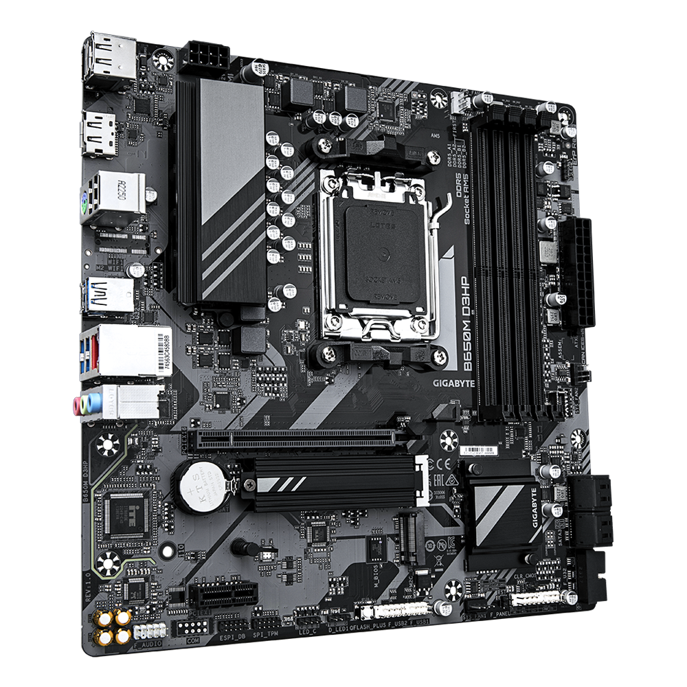 GIGABYTE B650M D3HP Motherboard - AMD Ryzen 9000 Series CPUs, 5+2+2 Phases VRM, up to 7600MHz DDR5 (OC), 2xPCIe 4.0 M.2, 2.5GbE LAN, USB 3.2 Gen 1 [3]