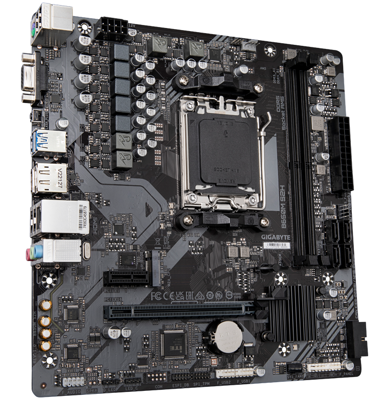 GIGABYTE B650M S2H Motherboard - AMD Ryzen 9000 Series CPUs, 5+2+2 Phases VRM, up to 6400MHz DDR5 (OC), 1xPCIe 4.0 M.2, GbE LAN, USB 3.2 Gen 1 [2]