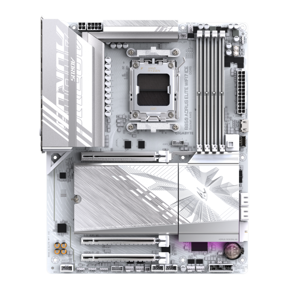 GIGABYTE B850 AORUS ELITE WIFI7 ICE Motherboard - AMD Ryzen 9000 Series CPUs, 14+2+2 Phases Digital VRM, up to 8200MHz DDR5 (OC), 1xPCIe 5.0 + 2xPCIe 4.0 M.2, 2.5 LAN, WIFI 7, USB 3.2 Gen 2x2 [2]