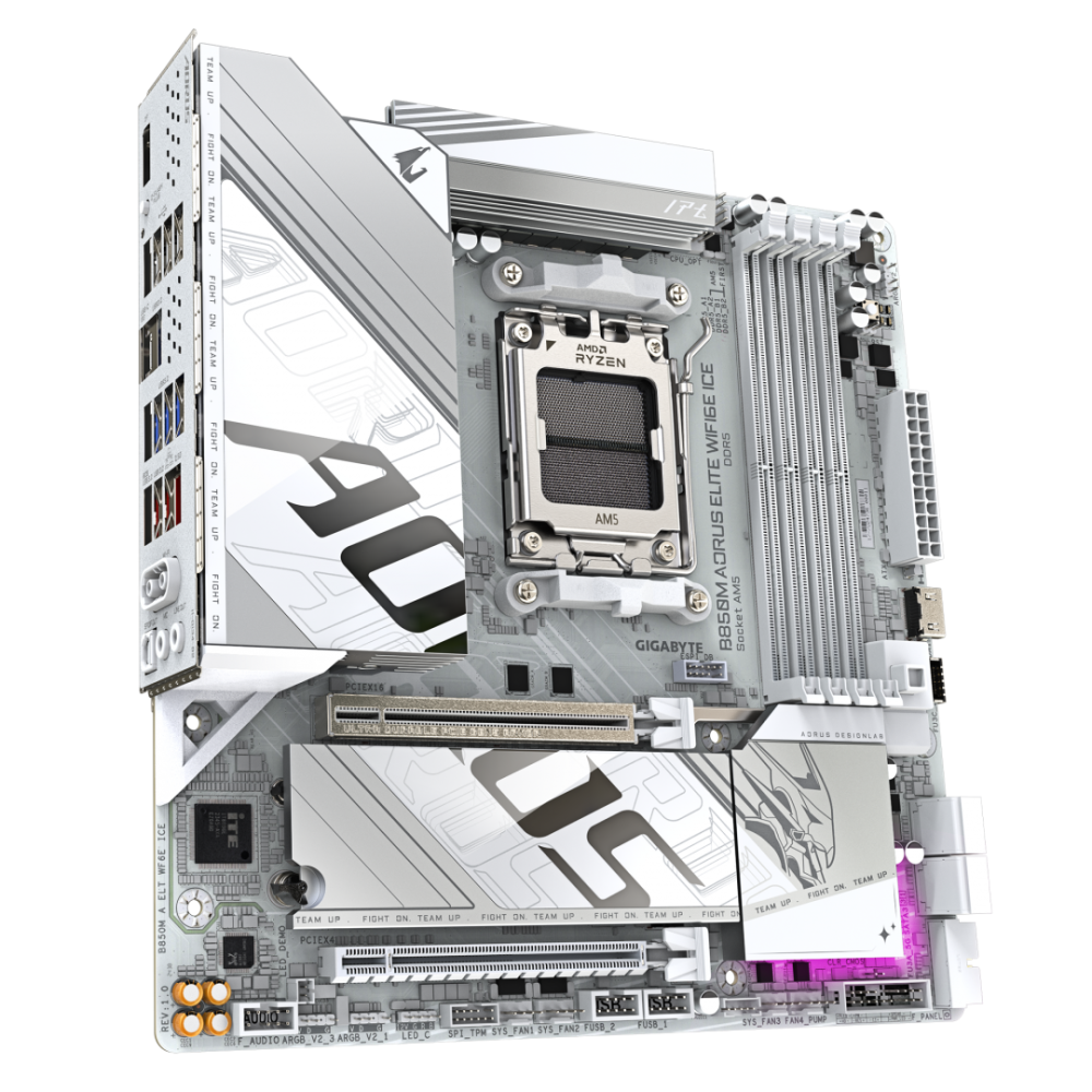 GIGABYTE B850M AORUS ELITE WIFI6E ICE Motherboard- AMD Ryzen 9000 Series CPUs, 12+2+1 Phases Digital VRM, up to 8200MHz DDR5 (OC), 1xPCIe 5.0 + 1xPCIe 4.0 M.2, 2.5LAN, WIFI 7, USB 3.2 Gen 2 [4]