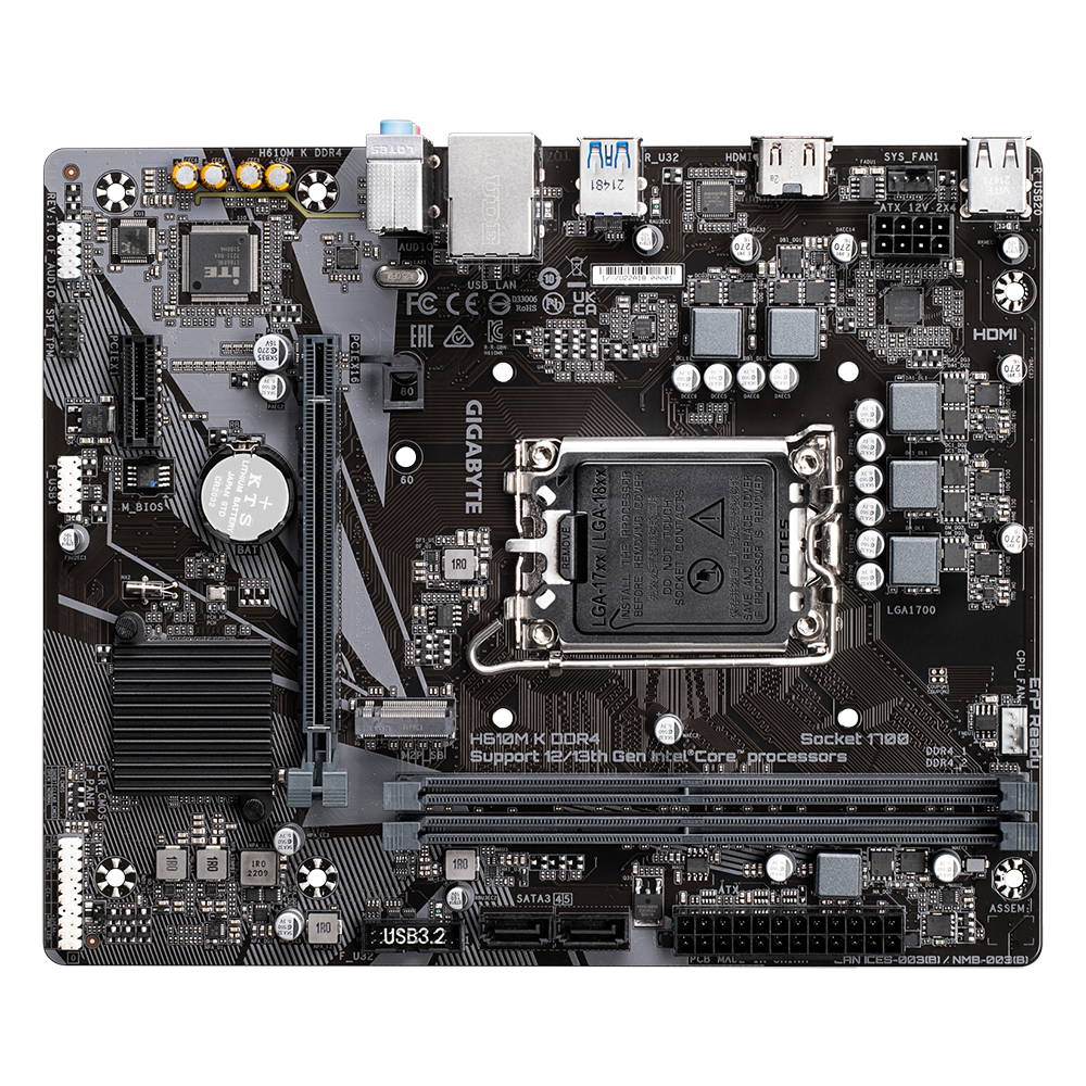 GIGABYTE H610M K DDR4 Motherboard - Supports Intel Core 14th Gen CPUs, 3+1+1 Phases Hybrid Power Design, up to 3200MHz DDR4, 1xPCIe 3.0 M.2, GbE LAN, USB 3.2 Gen 1 [4]