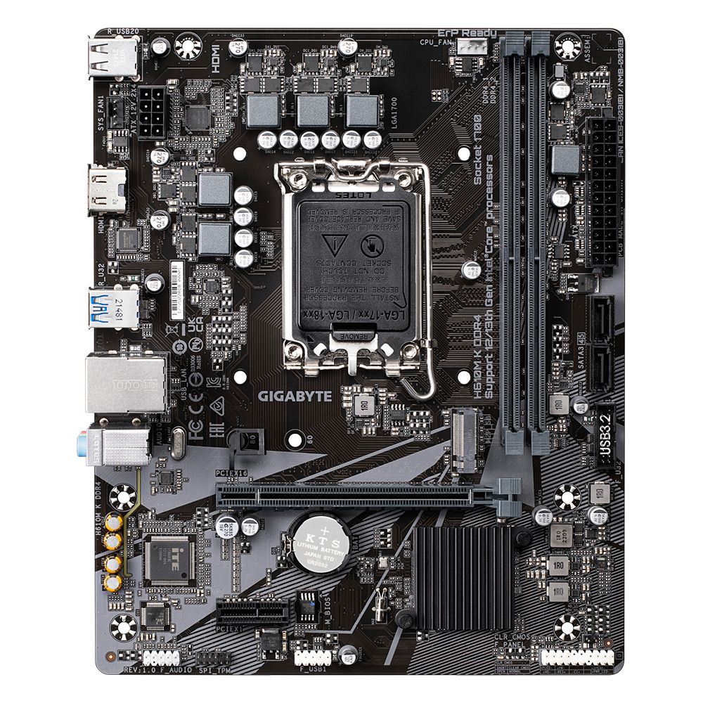 GIGABYTE H610M K DDR4 Motherboard - Supports Intel Core 14th Gen CPUs, 3+1+1 Phases Hybrid Power Design, up to 3200MHz DDR4, 1xPCIe 3.0 M.2, GbE LAN, USB 3.2 Gen 1 [2]
