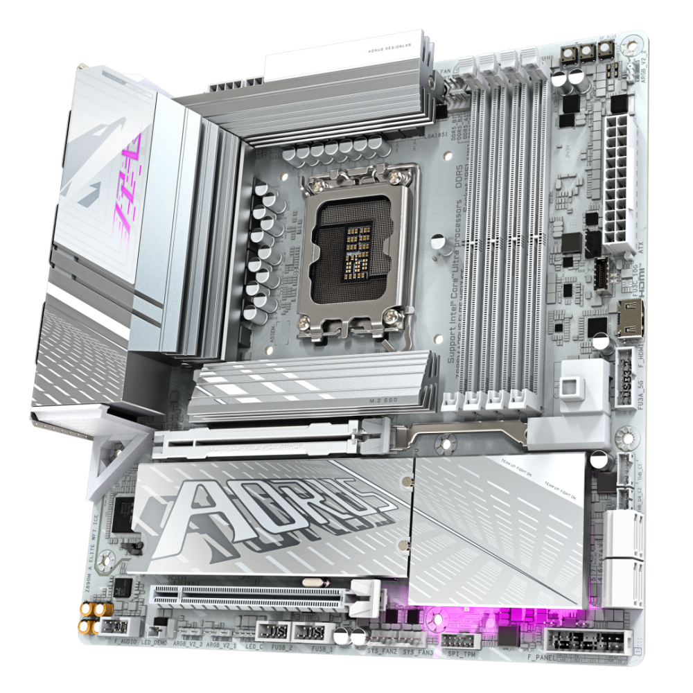 GIGABYTE Z890M AORUS ELITE WIFI7 ICE Motherboard - Supports Intel Core Ultra (Series 2) CPUs, 12+1+2 phases VRM, up to 8800MHz DDR5 (OC), 1xPCIe 5.0 + 2xPCIe 4.0, Wi-Fi 7, 2.5GbE LAN, USB 4 [4]