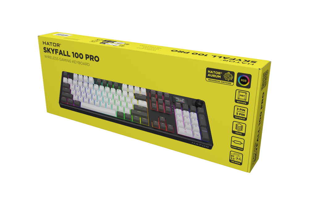 HATOR Skyfall Pro Wireless 100 keyboard Gaming USB + RF Wireless + Bluetooth QWERTY US English Black, Grey [8]