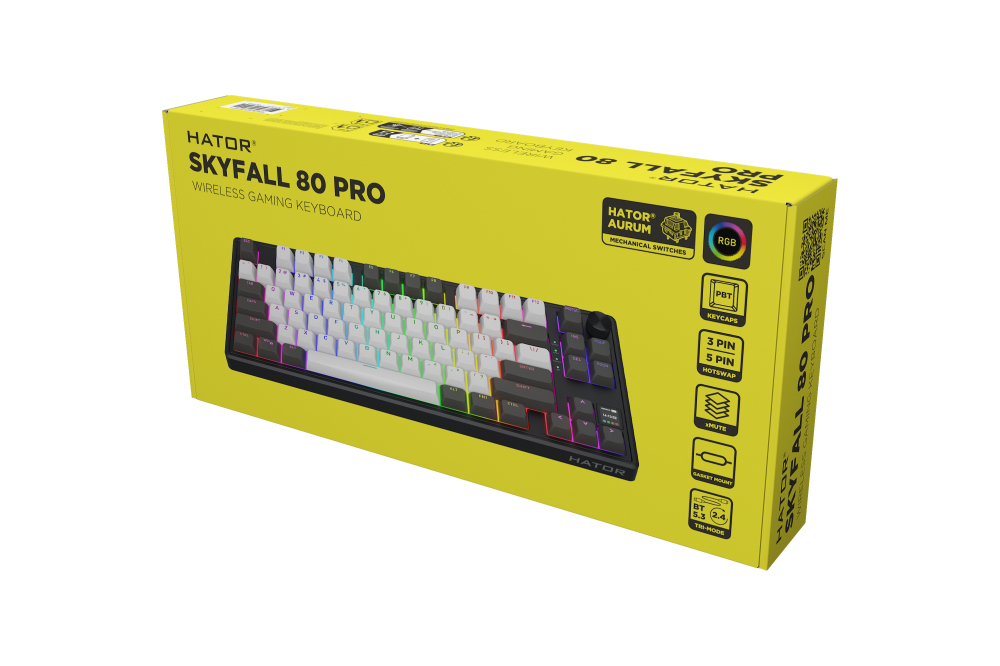HATOR Skyfall Pro Wireless 80 keyboard Gaming USB + RF Wireless + Bluetooth QWERTY US English Black, Grey [8]