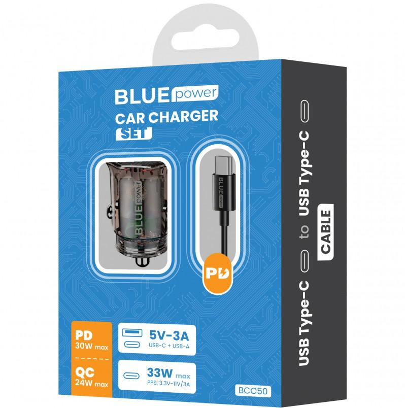 Incarcator auto BLUE Power BCC50 33W/3A 1xUSB-A & 1xUSB-C Black + Cable USB-C to USB-C Black [4]