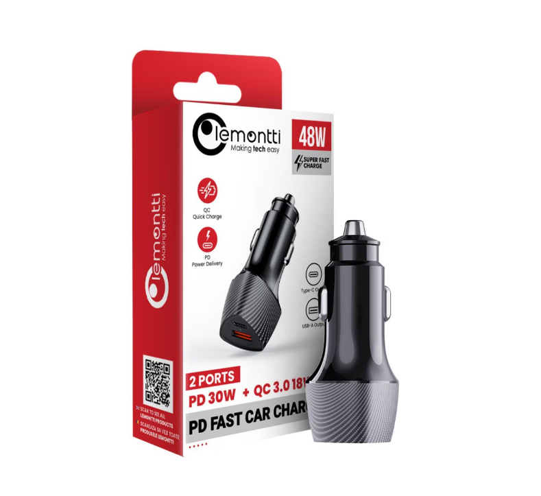 Incarcator auto Lemontti Auto Super Fast Charge 48W 2 porturi PD Type-C 30W + USB-A QC 3.0 Negru [2]