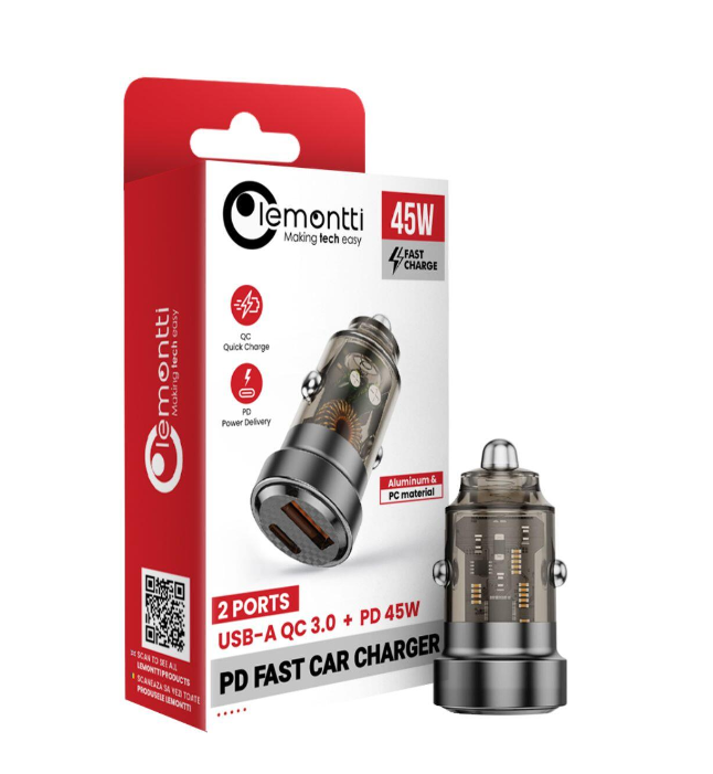 Incarcator auto Lemontti putere iesire 45W, dual Port PD Type-C + USB QC, incput: DC 12-24V, USB OUTPUT(45W), 5V/3A,4.5V/5A,5V/4.5A,9V/3A,12V/3A(15V/3A,20V/2.25A), TYPE C OUTPUT(45W)：5V/3A,4.5V/5A,5V/4.5A,9V/3A,12V/3A,15V/3A,20V/2.25A [2]