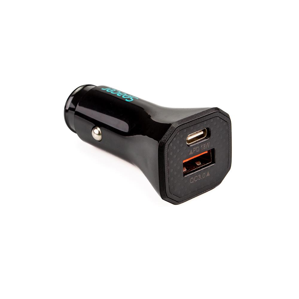 Incarcator auto Spacer Fast Charge 12W, 5V/2.4A max, putere 12W, 1 x USB + 1 x USB Type-C, pt. bricheta auto, negru [3]
