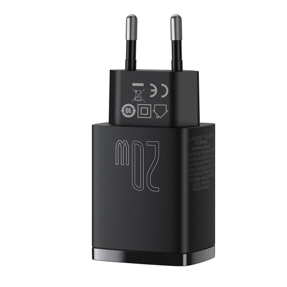 Incarcator retea Baseus Compact, Quick Charge 20W, 1 x USB Type-C 5V/3A max, 1 x USB 5V/3A, negru [2]