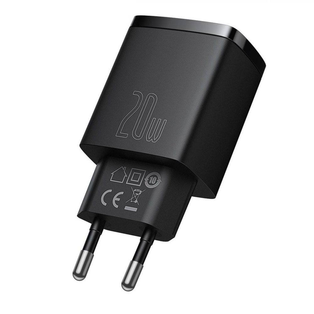 Incarcator retea Baseus Compact, Quick Charge 20W, 1 x USB Type-C 5V/3A max, 1 x USB 5V/3A, negru [3]