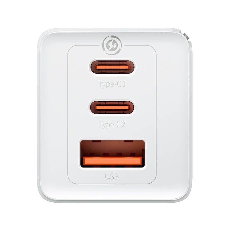 Incarcator retea Baseus GaN5 PRO, Quick Charge 65W, 2 porturi USB PD, 1 port USB Quick Charge, include cablu USB -C la USB-C de 100W, lungime 1m, alb [2]