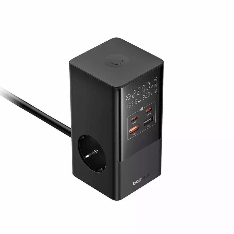 Incarcator retea Baseus PowerCombo Tower Digital Powerstrip, Quick charge 35W, 4 porturi iesire, lungime cablu 1.5m, negru [2]