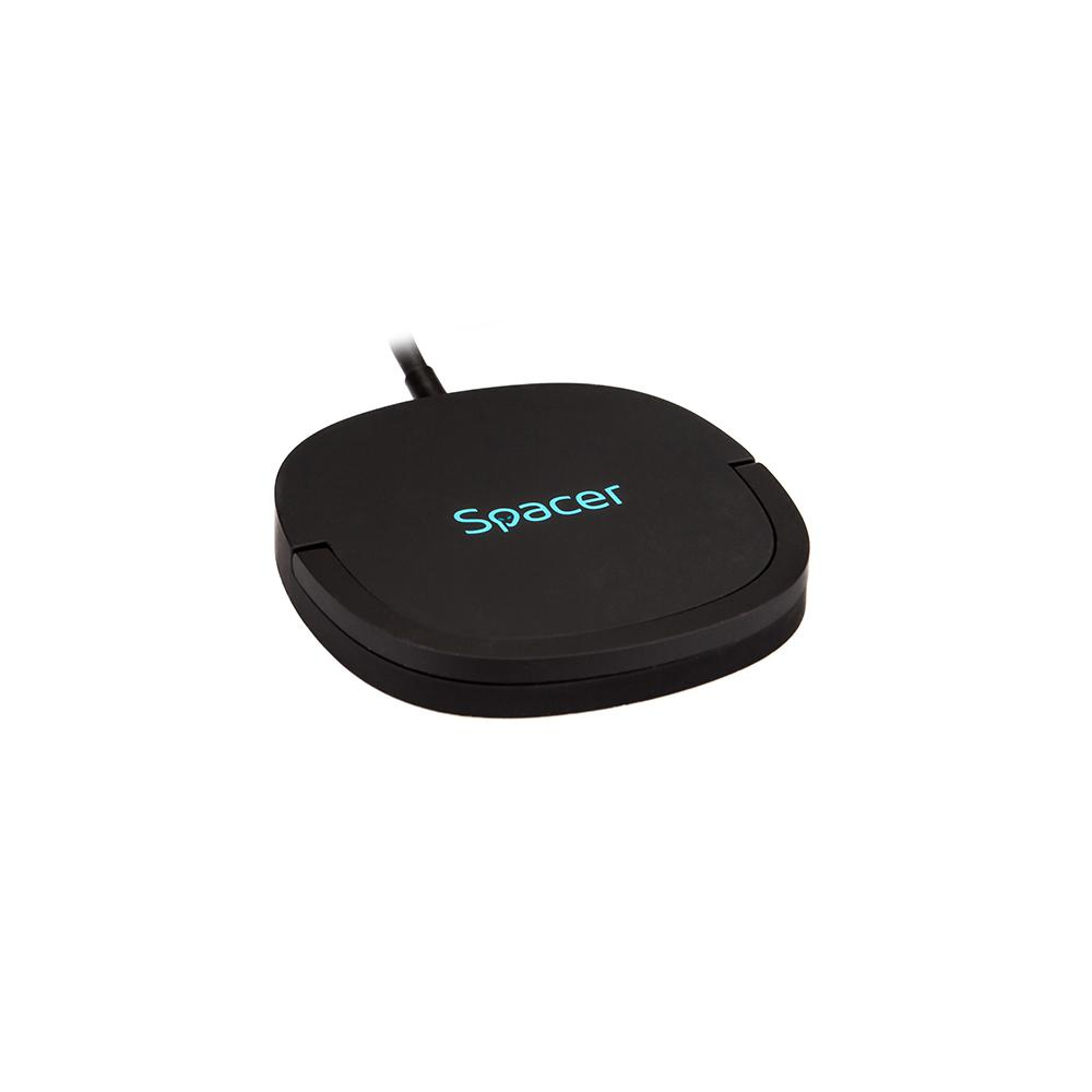 Incarcator wireless Spacer, Quick Charge 15W Qi, conector Type-C, rol de stand prin prindere magnetica, negru [4]