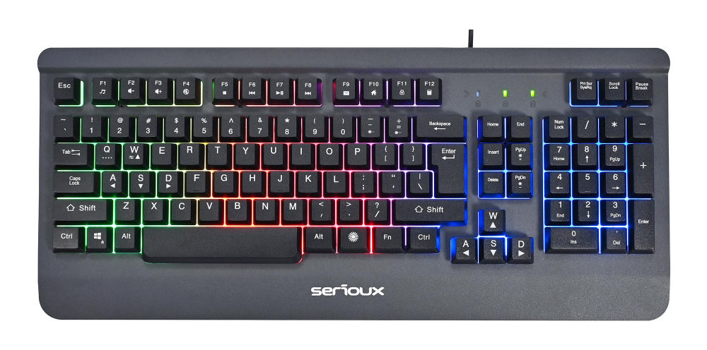 Kit Gaming Serioux Kayel 4 in 1, Tastatura de gaming, 104 taste, 19 taste Anti-ghosting , design slim, iluminare rainbow, structura metalica gri, taste negre + design cu palm rest, cablu USB 1.5M PVC, [3]