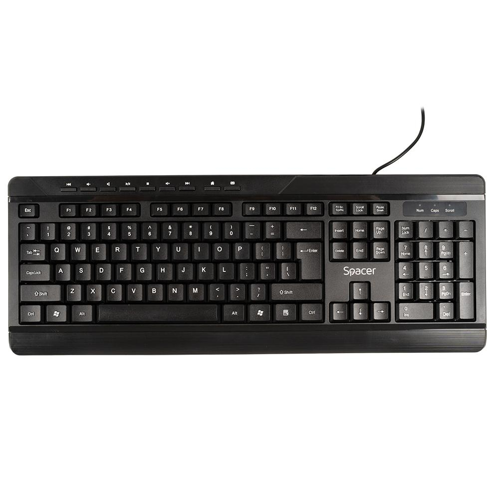 KIT Spacer, tastatura cu fir multimedia 104 taste (+ 9 taste multimedia) + mouse rezolutie max.1600dpi, 4 butoane, rotita scroll, negru [3]