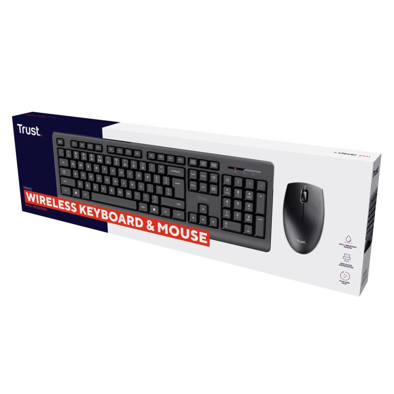 Kit Trust Primo tastatura standard, mouse wireless optic, rezoltie maxima 1200 DPI, negru [10]