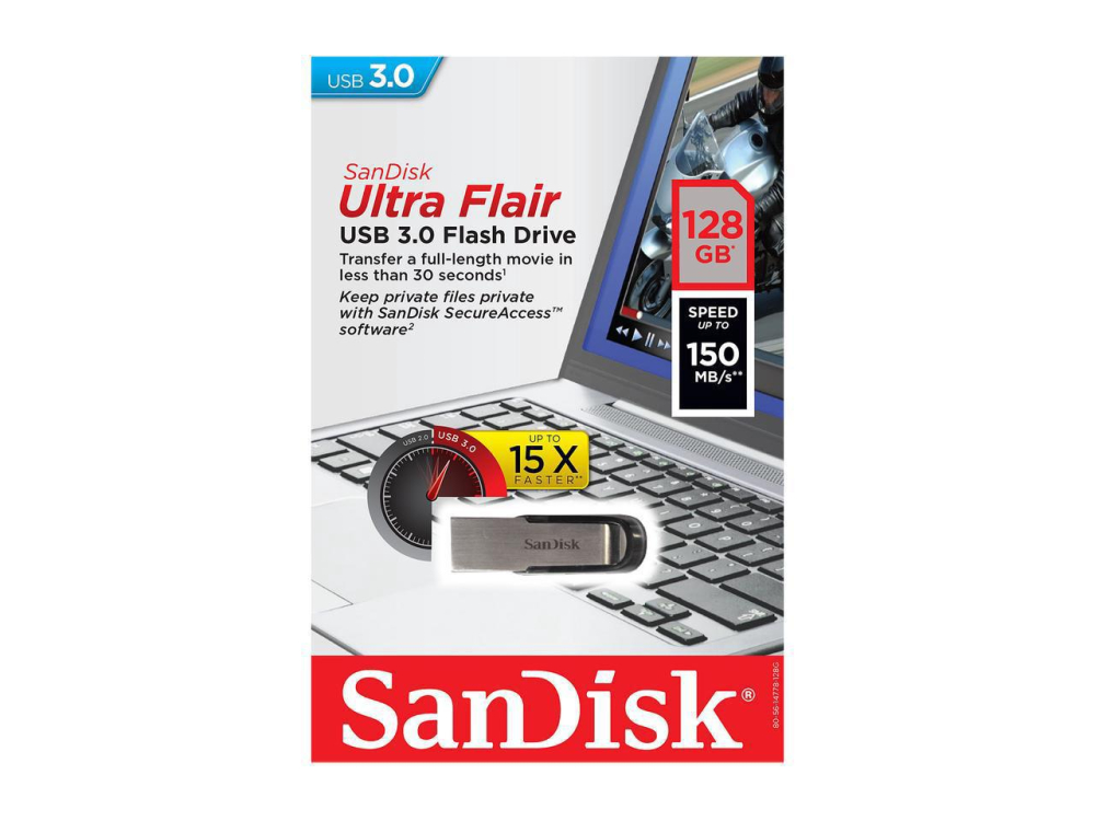 Memorie USB SanDisk Ultra Flair 128 GB, USB 3.0, Negru [2]