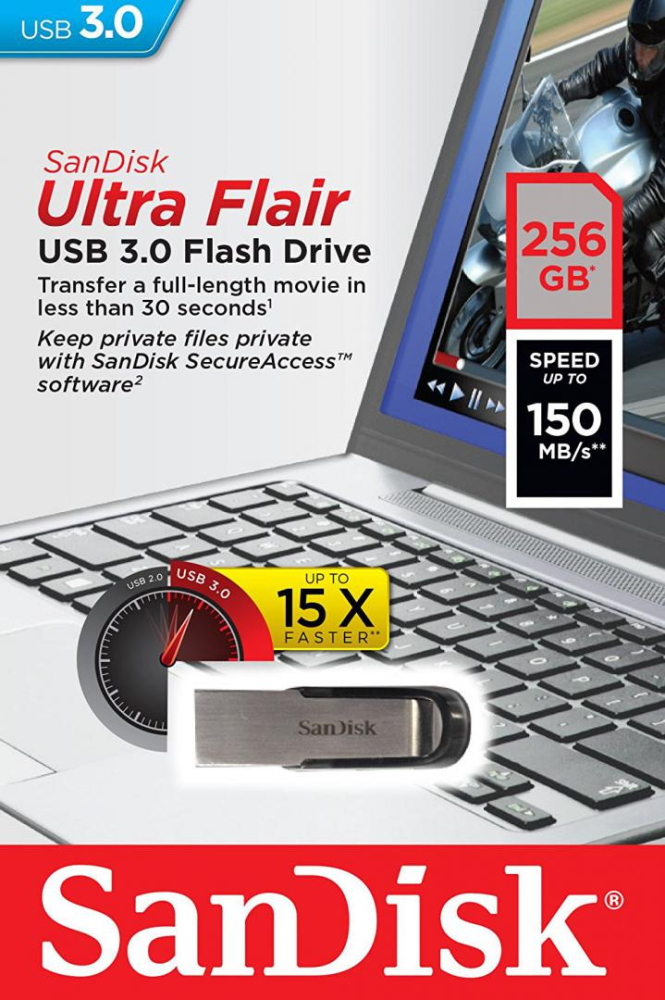 Memorie USB SanDisk Ultra Flair 256 GB, USB 3.0, Negru [2]