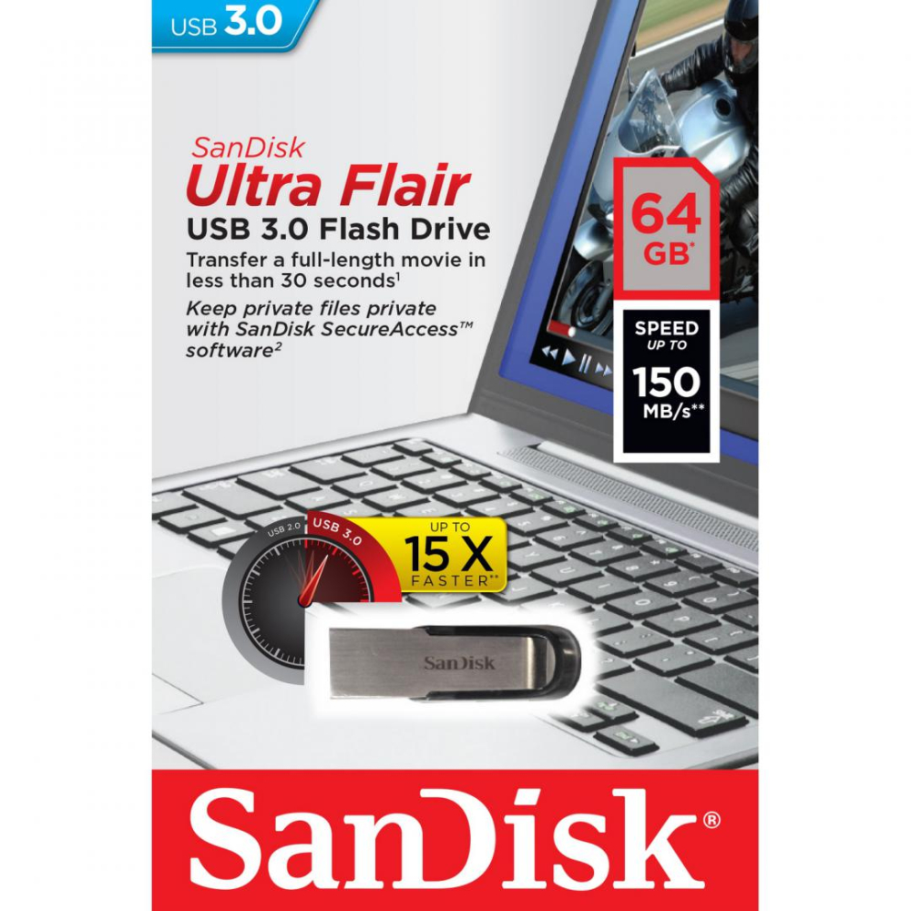 Memorie USB SanDisk Ultra Flair 64 GB, USB 3.0, Negru [2]