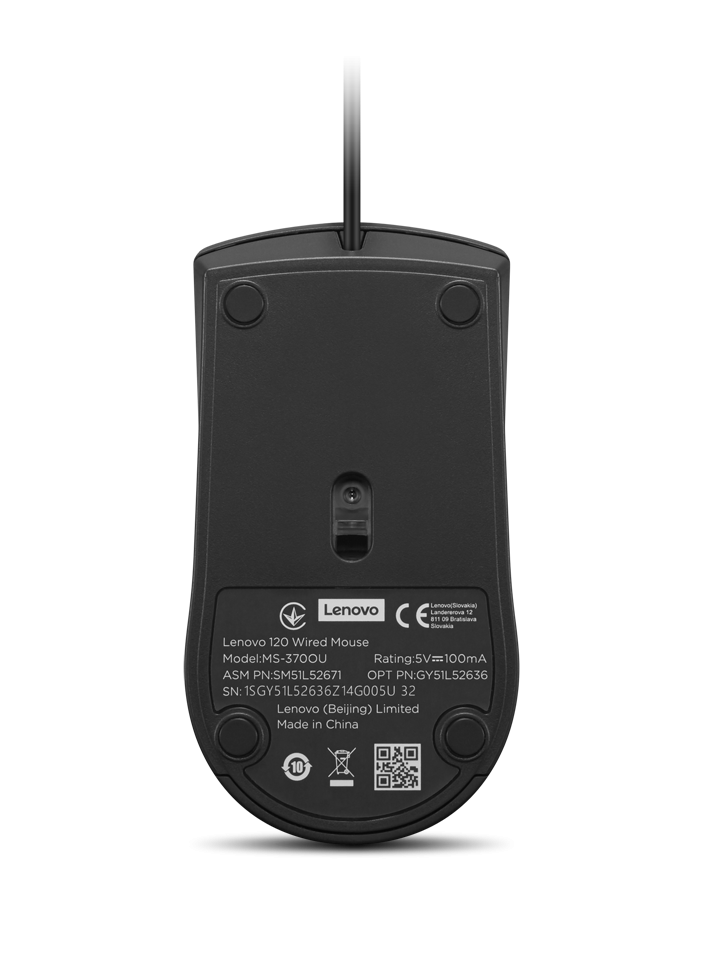 Mouse cu fir Lenovo 120, 1600DPI, conectivitate: USB-A, senzor optic, numar de butoane: 3, greutate: 90g, lungimea cablului: 1.5m, compatibil cu Windows 10 Home Single Language 64, Windows 11, culoare: negru [2]