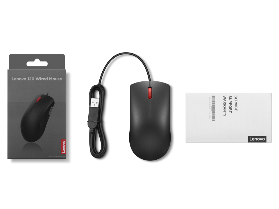 Mouse cu fir Lenovo 120, 1600DPI, conectivitate: USB-A, senzor optic, numar de butoane: 3, greutate: 90g, lungimea cablului: 1.5m, compatibil cu Windows 10 Home Single Language 64, Windows 11, culoare: negru [7]