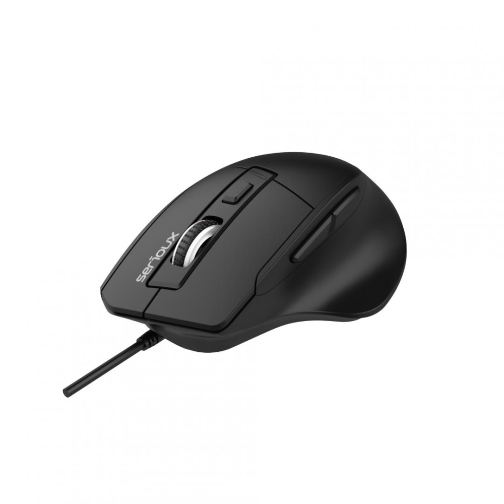 Mouse optic cu fir Serious USB 6D, Culoare neagra, Design ERGO Complet negru cu capac superior din cauciuc, 6 butoane DPI: 1200-1800-2400-3600DPI, Cablu PVC negru de 1,5 m, aaaaawAmbalaj OEM în cutie de culori [3]