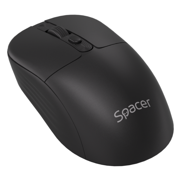 Mouse Spacer wireless, rezolutie 1600DPI, butoane/scroll 4/1,buton ON/OFF, click silentios S/D, baterie 1 x AA, inclusa, dimensiuni 108 x 62 x 36mm, negru [2]