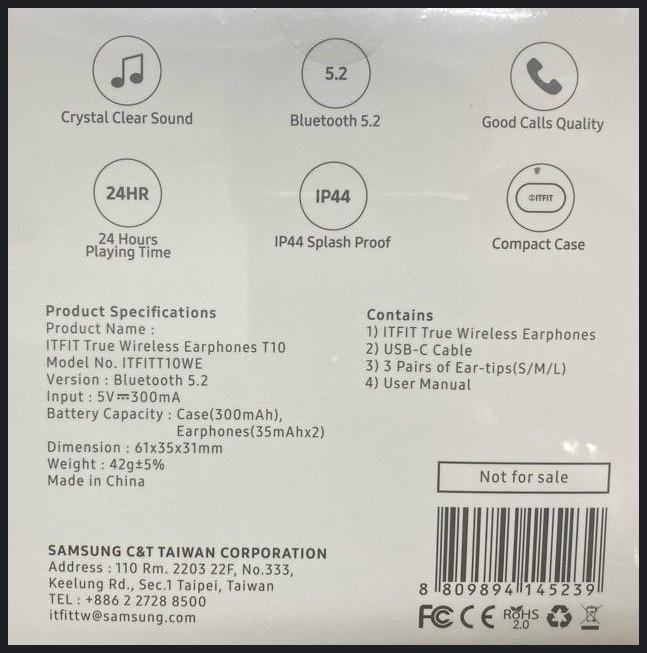 Samsung ITFIT True Wireless In-Ear Buds T10 White (BT5.2, IP44, 24Hrs autonomy, USB-C cable, S/M/L eartips) (garantie doar la NOD) [2]