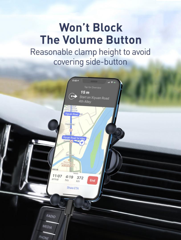 Suport auto telefon Gravity Serioux CH04,  Material: ABS, Mod de instalare: tip cataramă, poziție fixă: aerisire, culoare: negru, potrivit pentru: telefon mobil [9]