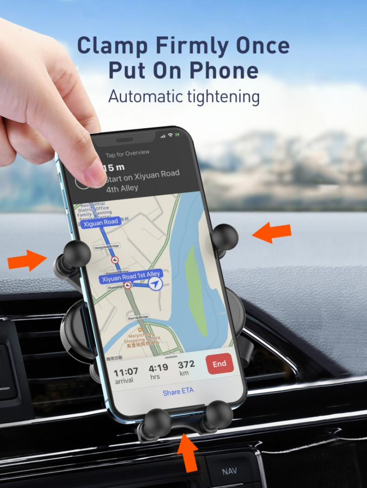 Suport auto telefon Gravity Serioux CH04,  Material: ABS, Mod de instalare: tip cataramă, poziție fixă: aerisire, culoare: negru, potrivit pentru: telefon mobil [7]