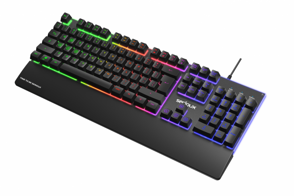 Tastatura gaming cu fir iluminata Serioux Nexor, interfata USB, numar de taste: 104, material ABS, anti-ghosting: 19 taste, lungime cablu 1.5m PVC, dimensiuni (LxAxH): 435.74 × 178.54 × 33.62 mm, negru [2]