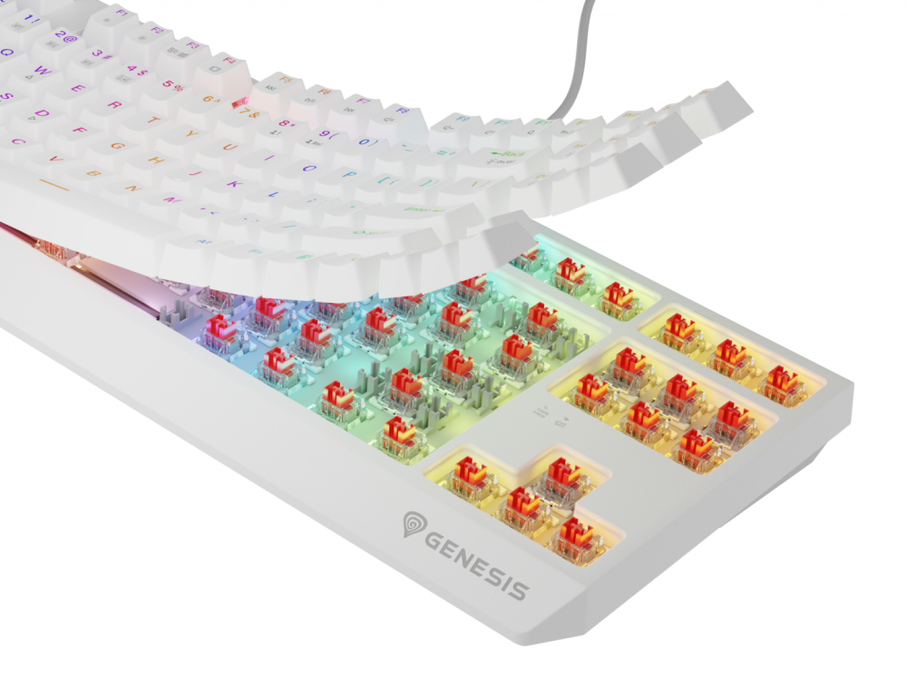 Tastatura gaming mecanica wireless Genesis Thor 230 TKL, iluminare RGB, 87 taste, 11 butoane multimedia, alb [6]