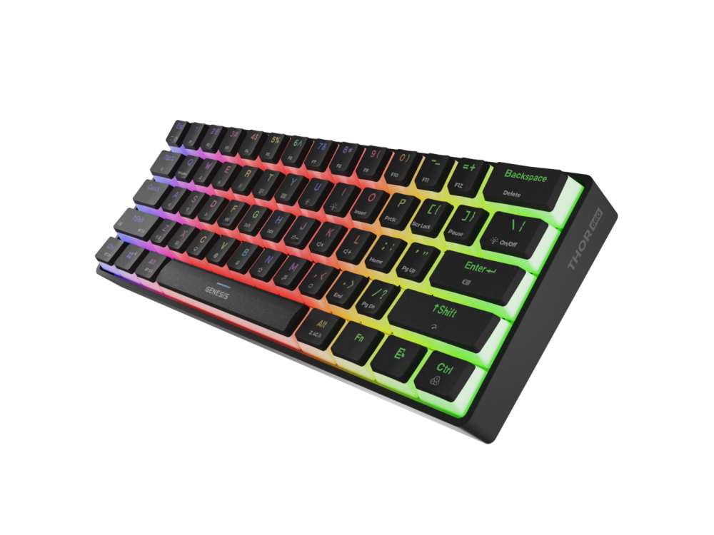 Tastatura gaming mecanica wireless Genesis Thor 660 G2 60% , iluminare RGB, switch-uri Brown, 61 taste, 13 butoane multimedia, negru [6]