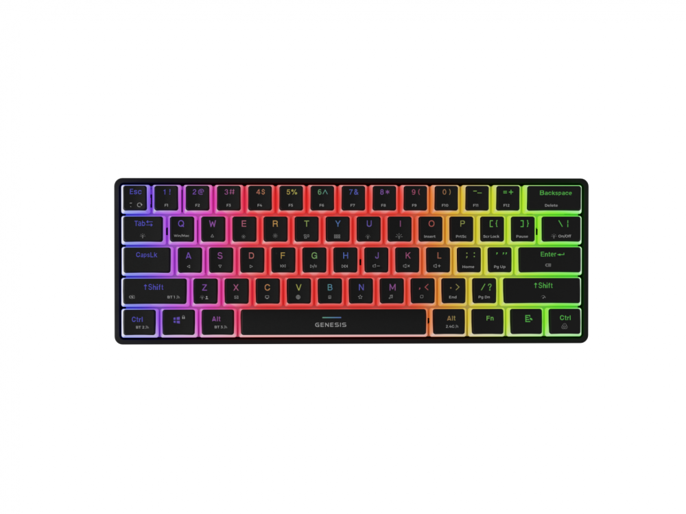 Tastatura gaming mecanica wireless Genesis Thor 660 G2 60% , iluminare RGB, switch-uri Brown, 61 taste, 13 butoane multimedia, negru [2]