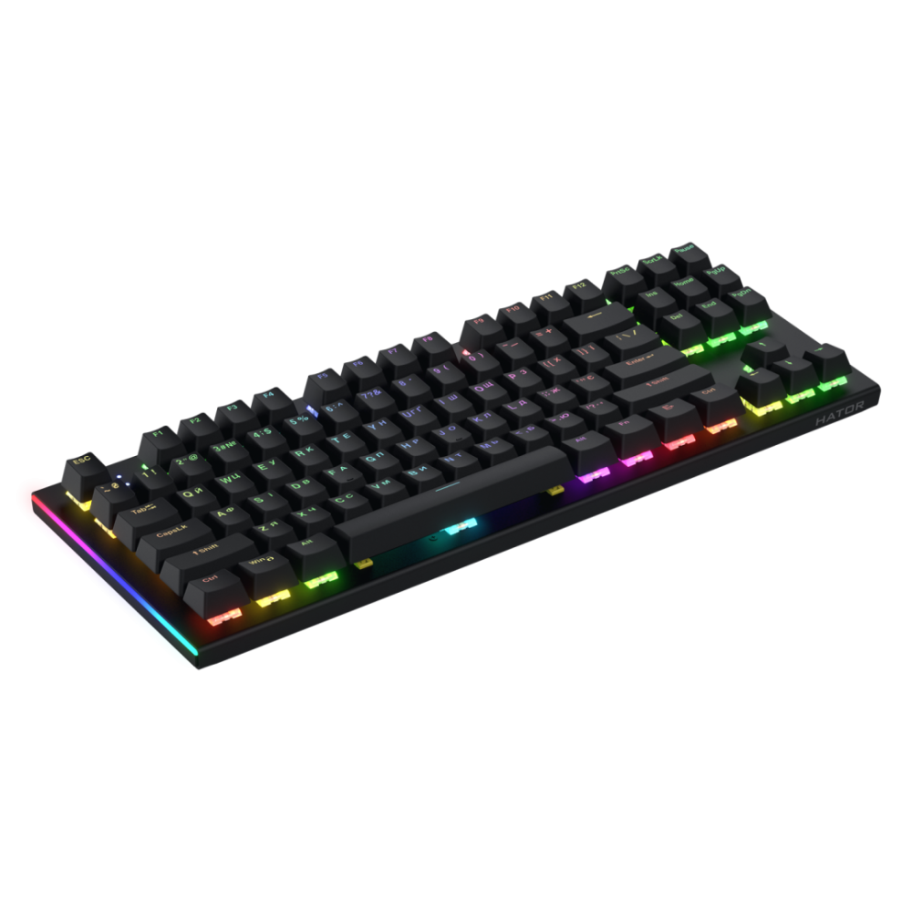 Tastatura mecanica cu fir Hator Gravity X TKL conectivitate USB, polling rate 1000Hz, iluminare RGB cu functia de a customiza fiecare tasta individual, tip switch HATOR Aurum Orange Linear rev.2.0, durata de viata switch 70M de clickuri, material taste ABS, profil  OEM, negru [3]