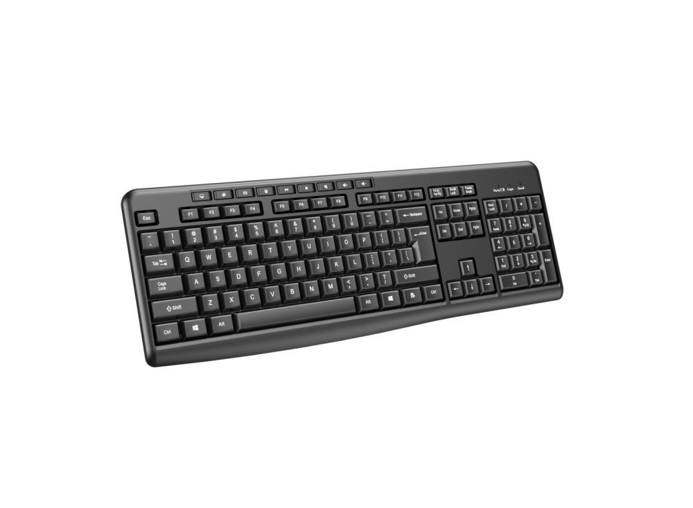 Tastatură wireless 2.4G SRXK-SKB706W, Tastatură: cu rând independent de taste multimedia, Mod Wireless: 2.4G, Număr taste: 104 + 9 taste rapide, Material: ABS, Culoare: Negru, Chipset: Huntersun, Tip interfață: USB,  Dimensiune: 442*152*25mm , 440g, Baterie: 1*AAA (nu este inclusă) [2]