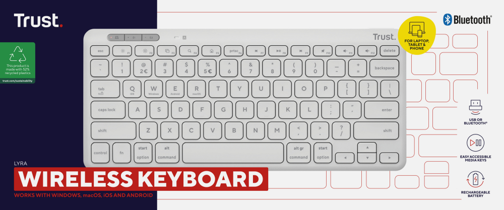 Trust Lyra keyboard Universal RF Wireless + Bluetooth QWERTY US English White [6]